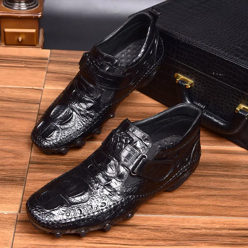 Super Recommand !Alligator Pattern Full Grain Leather Men\'s Casual Shoes High End Business Man Hook Loop Octopus Loafers