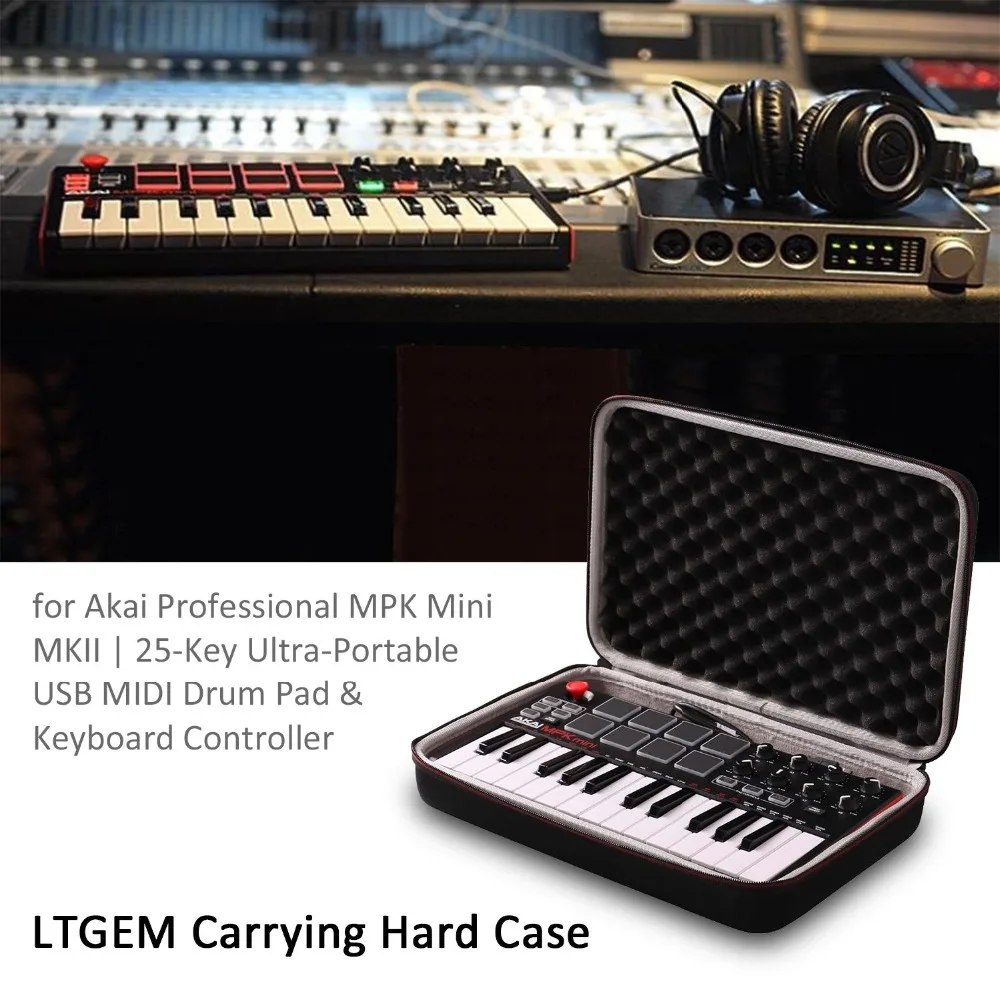 LTGEM Travel Carrying Case for Akai Professional MPK Mini MKII & MPK Mini Play | 25-Key USB MIDI Drum Pad & Keyboard Controller