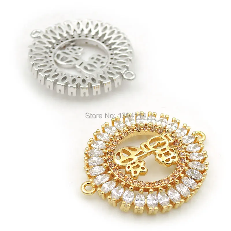 21*18*3mm Micro Pave Clear&Yellow CZ Round With Boy & Girl Connector Fit For Women As DIY Bracelets Accessory