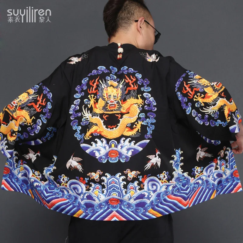 Mens Jacket Coat Summer Thin Kimono Cardigan Coat Japan Vintage Windbreaker Patchwork Male Jackets Clothes