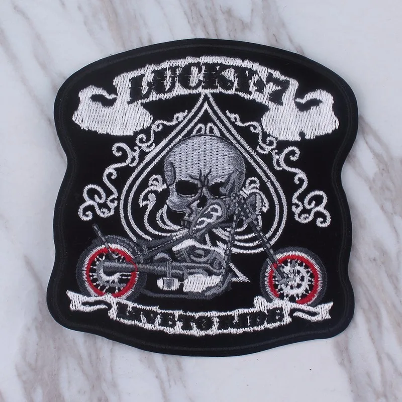 Pulaqi Punk Rock Bike Patches Embroidery Biker Appliques Motorcycle Iron On Patches For Clothes Jeans Vest Jacket Back Patch H