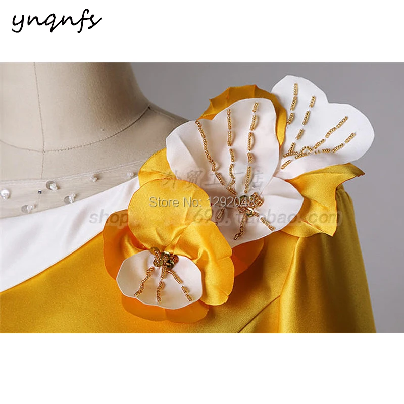 YNQNFS – robe sirène en Satin blanc jaune, à manches longues, avec fleurs faites à la main, pour mère des mariés, 2019, M177