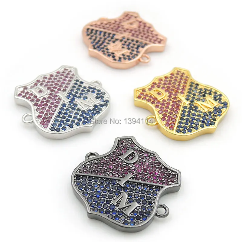 20*20*3mm Micro Pave Red&Blue CZ DIM Shield Connector Fit For Women As DIY Bracelets Accessory