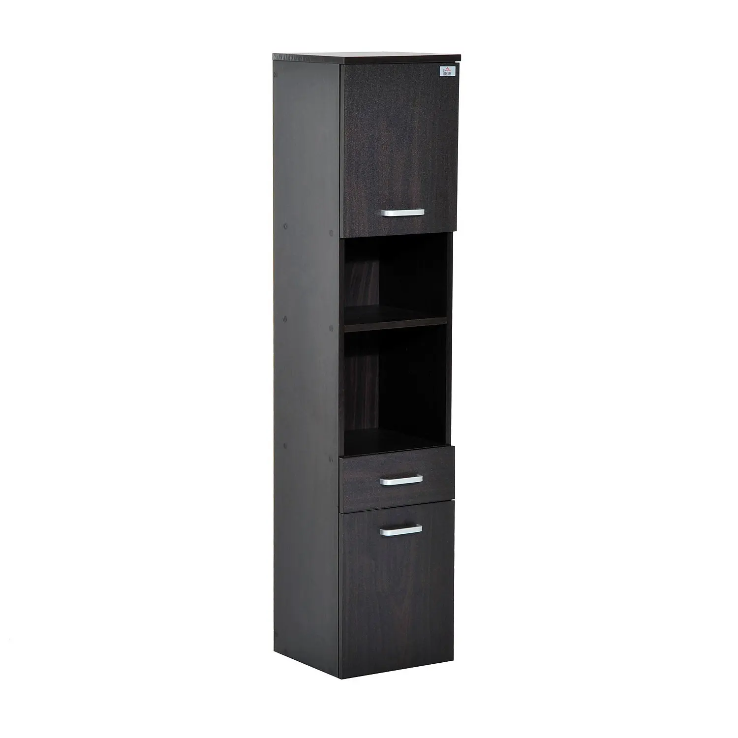 HOMCOM Armario Alto Auxiliar de Columna Multifuncional con Estanterias con 2 Puertas 1 Cajon y 1 Estante 30x29x135cm Marron