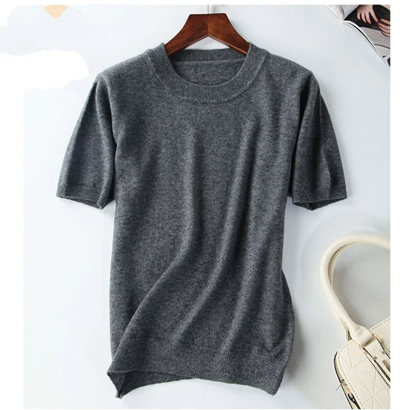 New Arrival Summer Cashmere Wool Sweater Spring Autumn Women Solid Short Sleeve O-neck Pullovers Jumper Knitted Sweaters