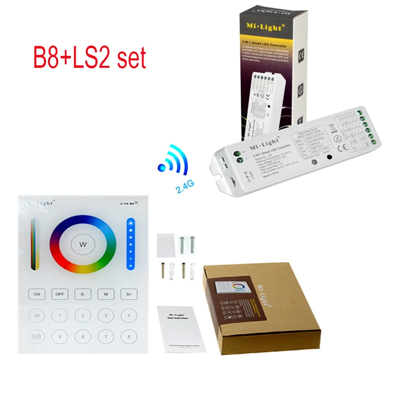 Imagem -05 - Milight sem Fio Ls2 5in1 Inteligente Led Controlador b8 Wall-mounted Controle do Painel de Toque Rgb Cct Tira Led Zona rf Controle Remoto