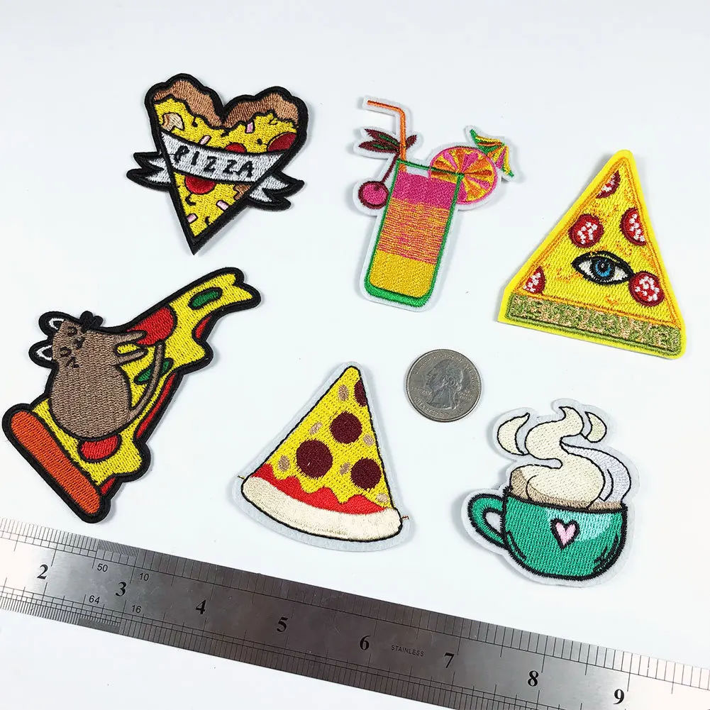 PGY Fine Pizza Mouse Fast Food Appliques Iron On Stickers Patches Drink Heat Badges Coat Clothes Decor Cute Parches for Kids