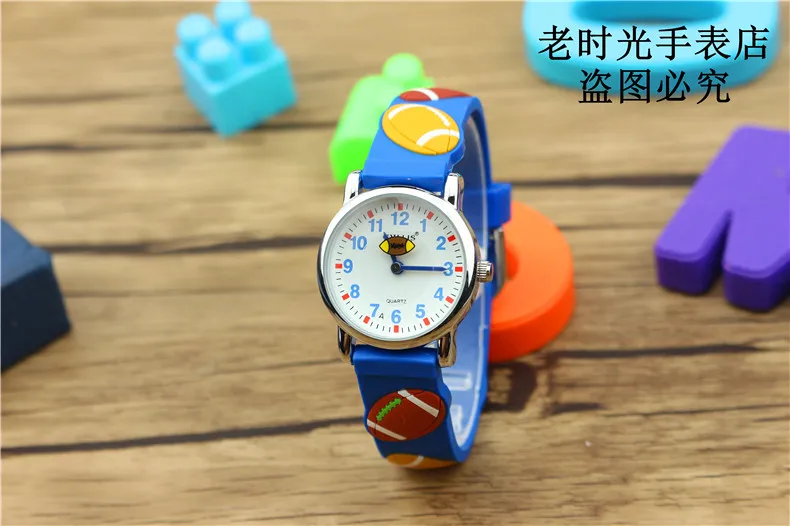 fashion children 3DRugby and Basketball dial silicone strap watch kids sport jelly watch promotion boys cartoon waterproof watch