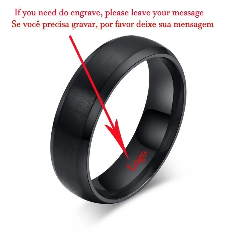 Rings Engraved Black Solid Titanium Promise Wedding Bands 6mm Women Men Name Ring Size 4 TO 14