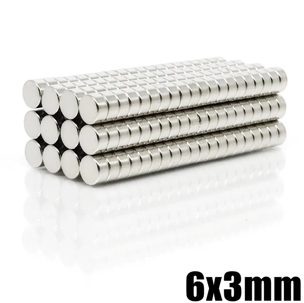 Ímã de neodímio 6x3, 100pcs, pequeno, super forte, redondo, permanente, 6x3mm, para geladeira