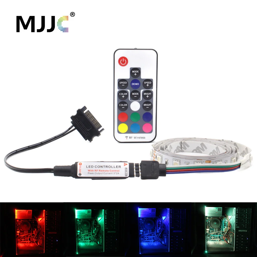 sata rgb led strip computer case 5050 led stripe pc case led 12v interface rf remoto sem fio 1m 2m fita rgb para computador 01