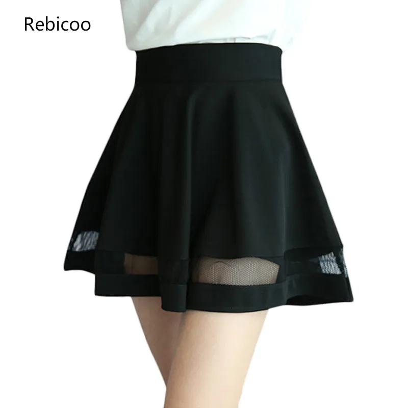 

Summer New Arrival Casual Women Shorts Skirts High Waist Mesh A-line Pleated Skirt Women Mini Skirt Feminina Rebicoos S-XXL