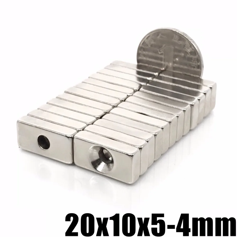 5/10/20/50pcs 20x10x5-4 N35 Super Strong Block Countersunk Magnet 20 x 10 x 5 mm Hole 4mm Rare Earth Neodymium 20*10*5-4