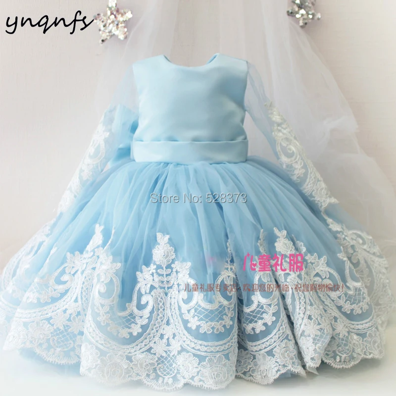 YNQNFS G10 Real Flower Girl Dresses Long Sleeve Ball Gown Princess Gown for Baby Kids Child Pageant Birthday Party Photography