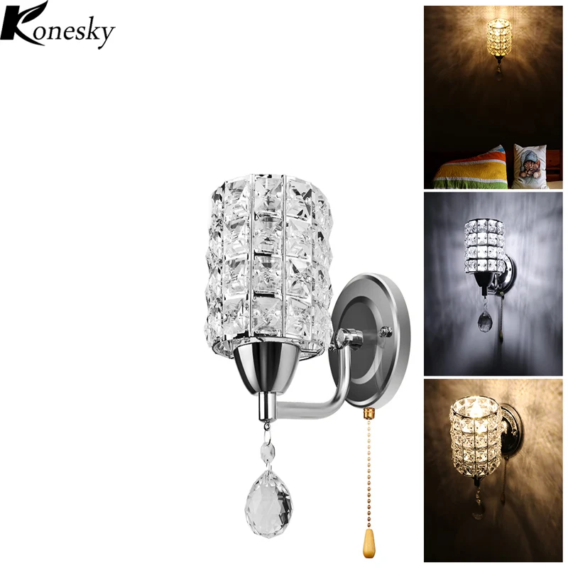 AC110v 220V switch crystal wall lamp lights Modern Zipper Stainless Steel Base lighting wall sconces lamparas de pared