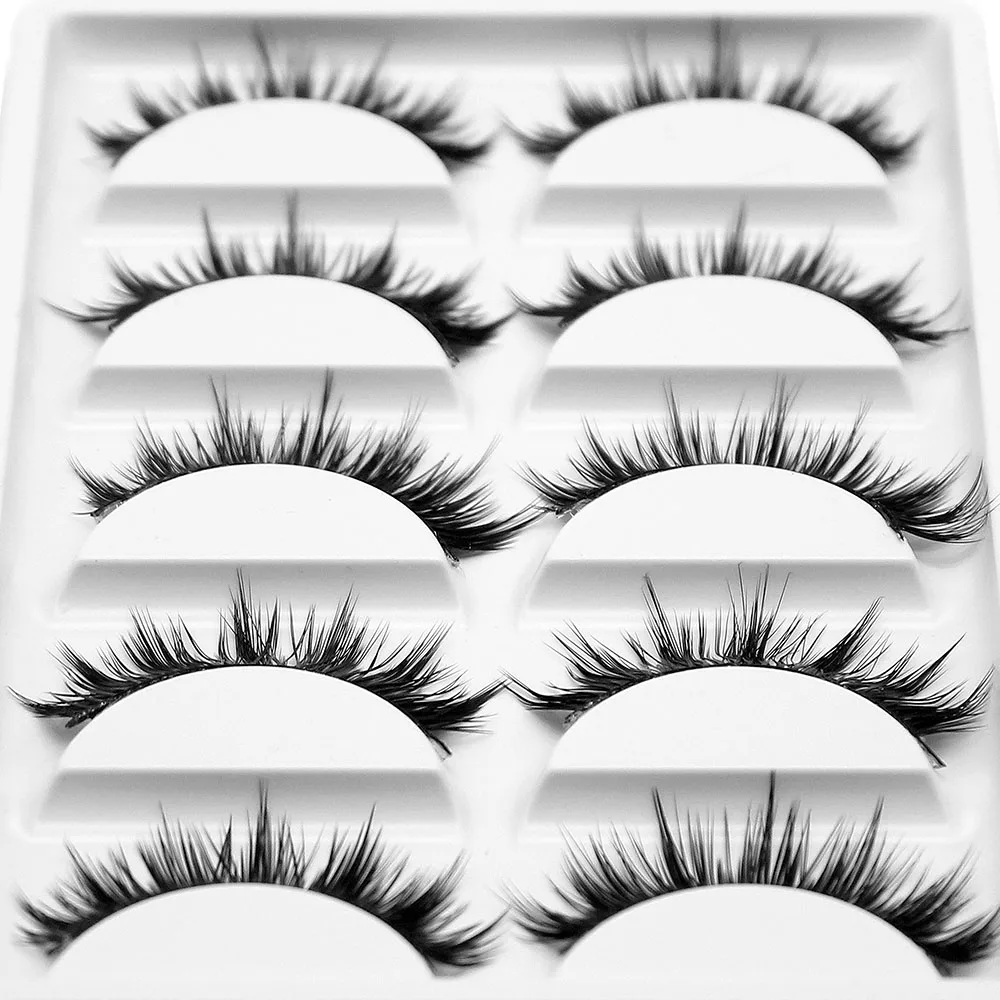 Kimcci 5pairs Mink Eyelashes Natural Long 3D Mink Lashes Soft Handmade Faux Lashes Makeup False Eyelash Fake Cilia Cilios Tools