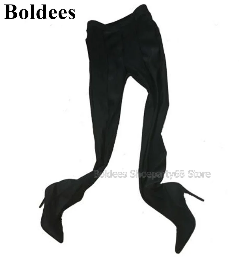 Fashion European American Thin High Heel Elastic Long Pants Boots Sexy Stretch Fabric Over The Knee Long Boots