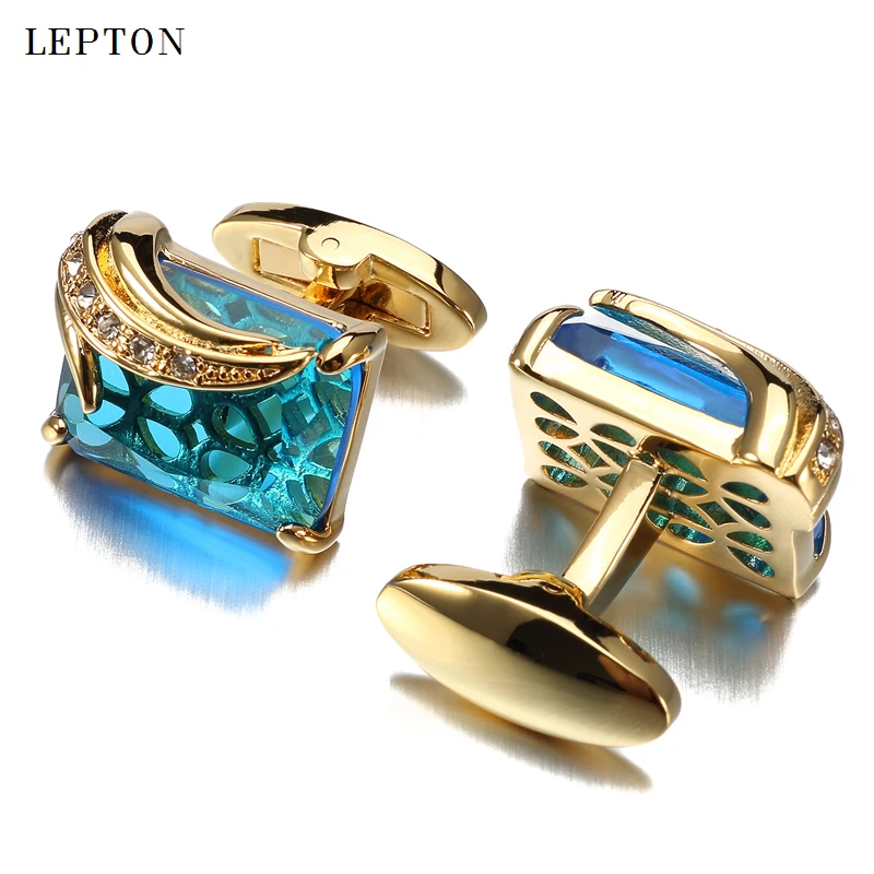 Low-key Luxury Glass Cufflinks for Mens Lepton Brand High Quality Square Crystal Cufflinks Shirt Cuff Links Relojes Gemelos