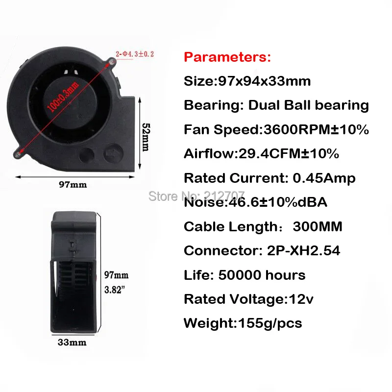 Imagem -06 - Gdstime-ventilador o para Churrasco Forno com Rolamento de Esferas dc 10 Peças 97 mm 33 mm 9733 12v de Alta Pressã