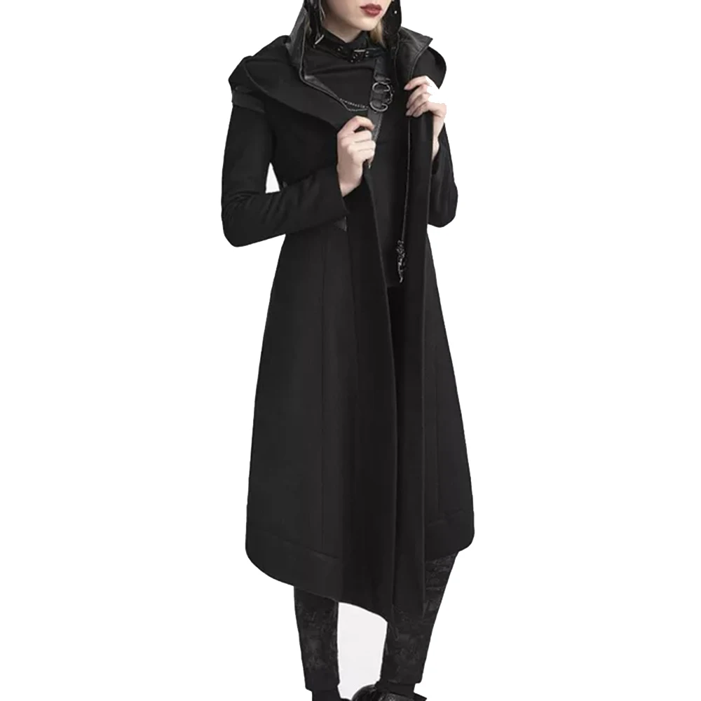 Autumn Gothic trench Vintage Fashion  Women Overcoats Slim Plain Belt Girls Winter Warm black Female  Gothic Coats