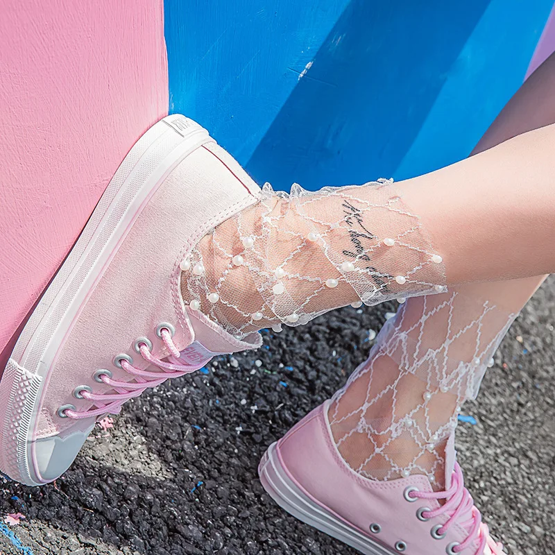 Sexy Lace Mesh Fishnet Socks Mixed Fiber Transparent Stretch Elasticity Ankle Net Yarn Thin Women Cool Socks 1pair=2pcs tt20