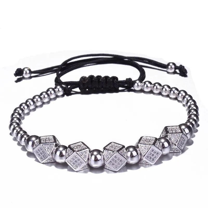 Geometric Faced Crystal Rivets Charms Bracelets For Women Men Copper Beaded Bracelets Male Accessories Pulseira Masculina