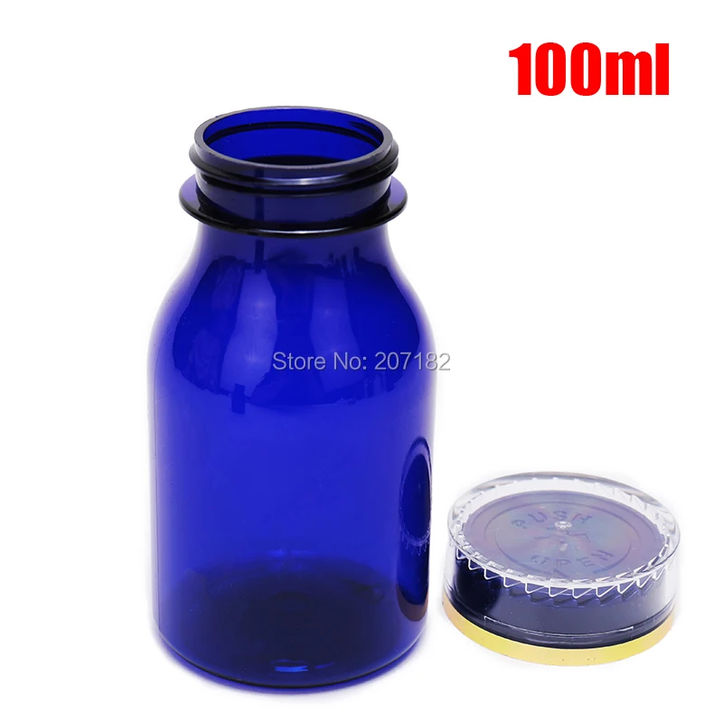 100pcs 100ml Blue Color PET Empty Packing Bottles, 100cc Capsules/Pills/Powder/Vitamin Plastic Bottles With Child-proof Caps