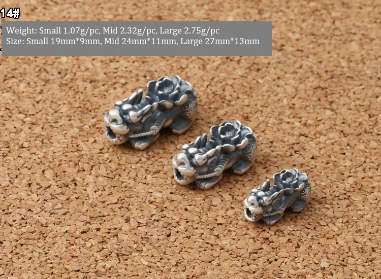 3D 100% 999 Silver Pixiu Beads Real Pure Silver Fengshui Pixiu Loose Beads Wealth Pixiu Piyao Beads Lucky Jewelry Findings