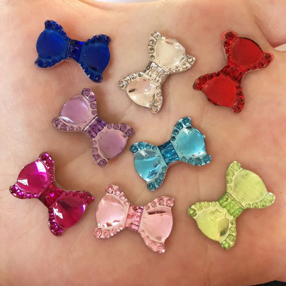 Hot 40 sztuk błyszcząca żywica 14mm * 20mm łuk FlatBack Rhinestone ślub DIY ozdoby do włosów R51