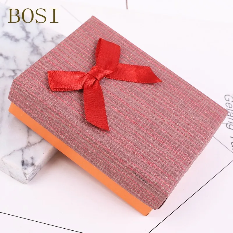 10 color Square Shiny box Engagement Ring For Earrings Necklace Bow jewelry box organizer Display jewellery 9*7*3cm Gift Box new