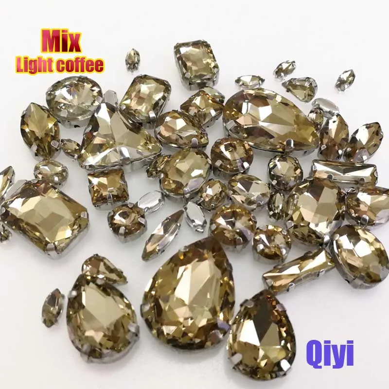 Wedding decoration mixed shape Light coffee sew on glass crystal claw rhinestones diy clothing accessories