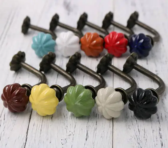 

Colorful Pumpkin Decorative Hooks Vintage Wall Hooks Coat Hangers Rustic Hook Ceramic Curtain Tie Backs Hook