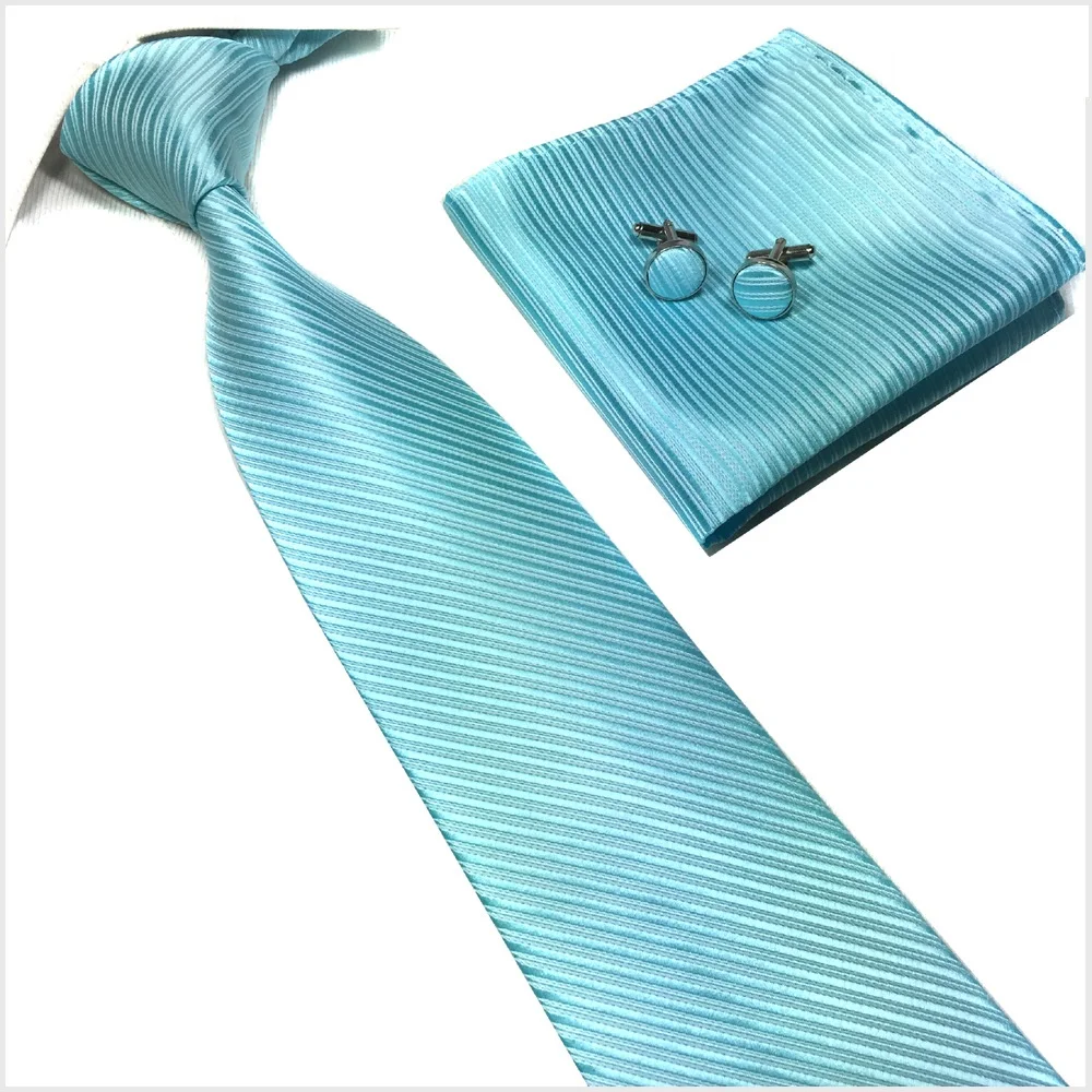 Men Neck tie set Fashion accessories Ties Mens Ties Pocket square Handkerchief Cufflinks Solid Necktie Wedding business Blue