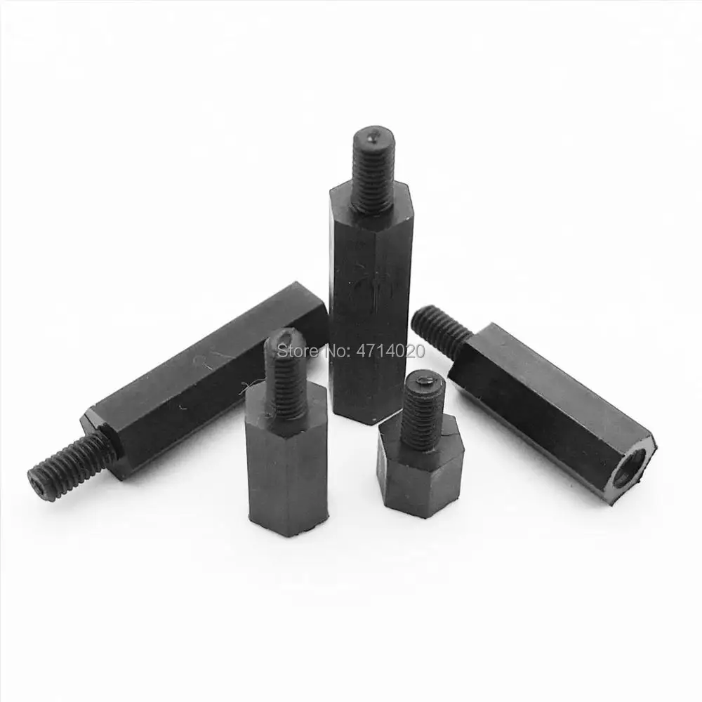 50pc M2 M2.5 M3 M4 PCB Motherboard Black Nylon Plastic Phillips Screw Bolt Male-Female Female Hex Standoff Hexagon Pillar Spacer