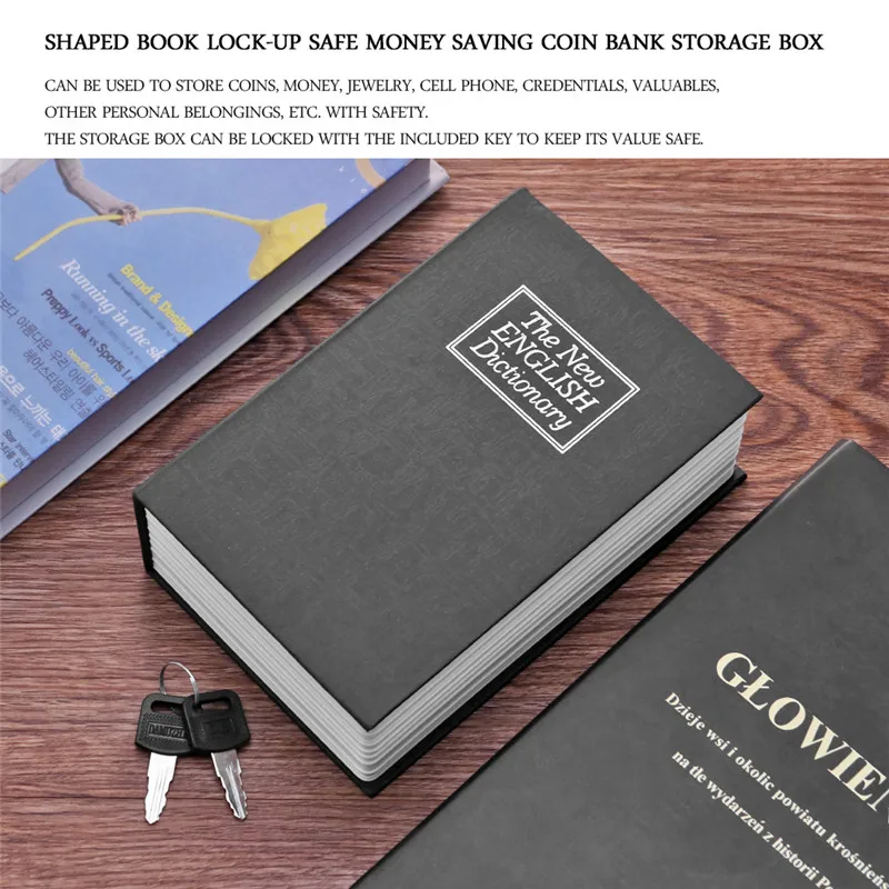 Secret Dictionary Book Safe Box Hidden Security Storage Box Cash Coin Jewelry Secret Case Money Valuables Lock Box Steel Boxes