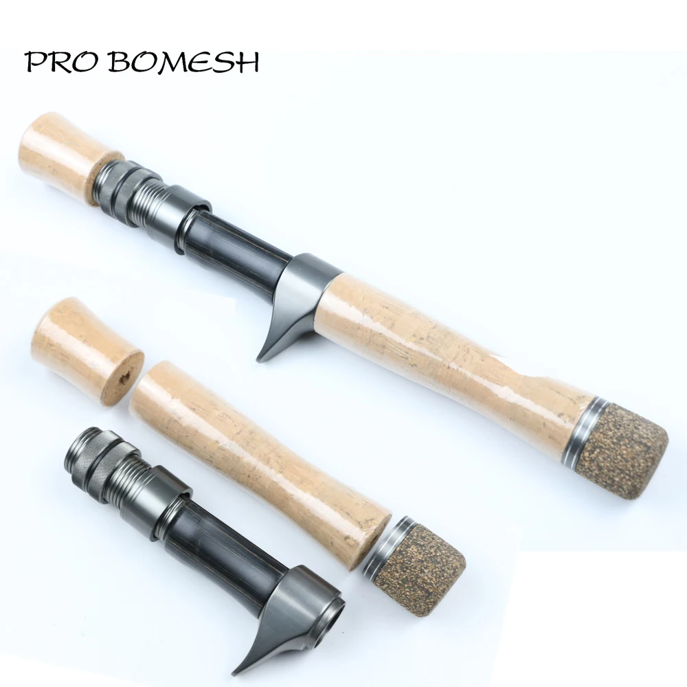 Pro Bomesh 1 Set AA Grade Cork Handle Wood Spinning Cast Reel Seat Set Rubberized Cork Fighting Butt Cap DIY Trout Rod Accessory