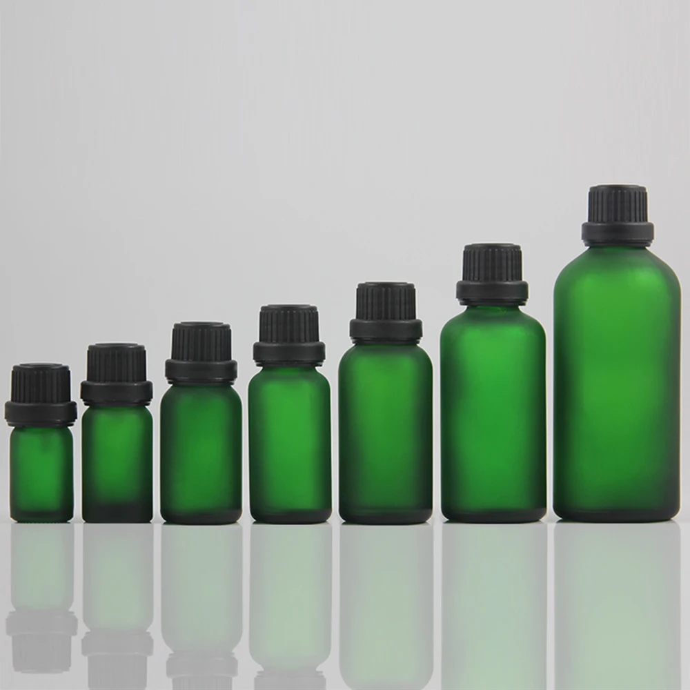 

Portable green frosted olive oil glass bottle 10ml travel makeup aromatherapy essential oils packaging