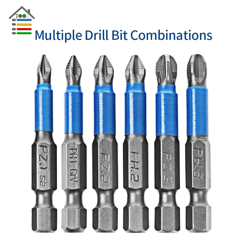 12Pcs Gcr15 Phillips Bits Hex Shanked Anti Slip Screwdriver Bits Magnetic Single Head PH1 PZ1 PH2 PZ2 PH3 PZ3 50mm Length