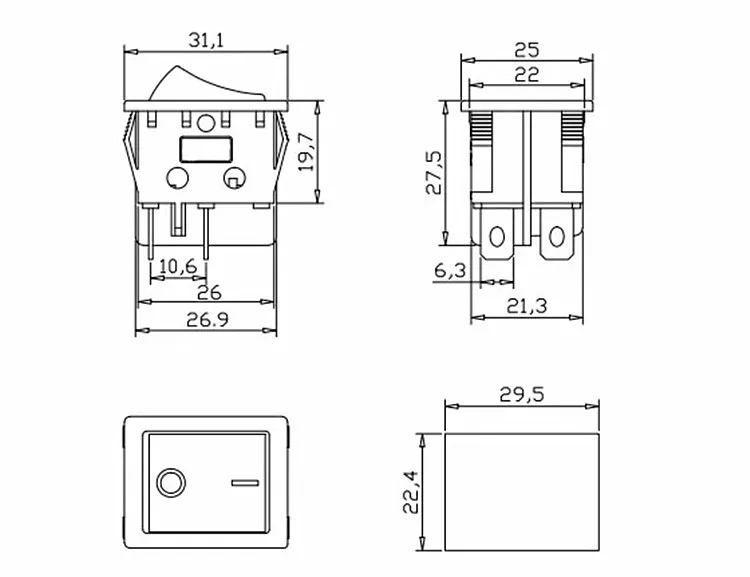 KCD4-201N-B Electric Welding Machine Power Switch With Red Light 30A 250VAC Electric Oven Electric Heater Switch 4Pin 2 Position