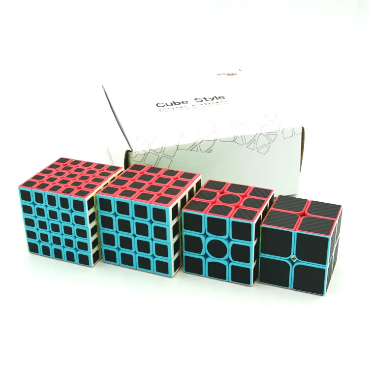 4Pcs/Set Magic Cube  2x2x2 3x3x3 4x4x4 5x5x5 Stickerless with Black Carbon Fiber Sticker Puzzle Toys For Children