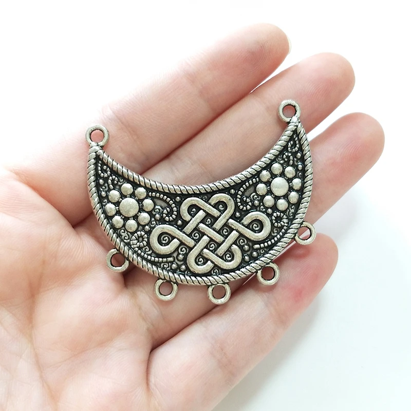 2pieces 47MM Retro  Zinc Alloy Crescent Moon Chinese knot Connectors Charms Pendants for DIY Necklace Jewelry Accessories