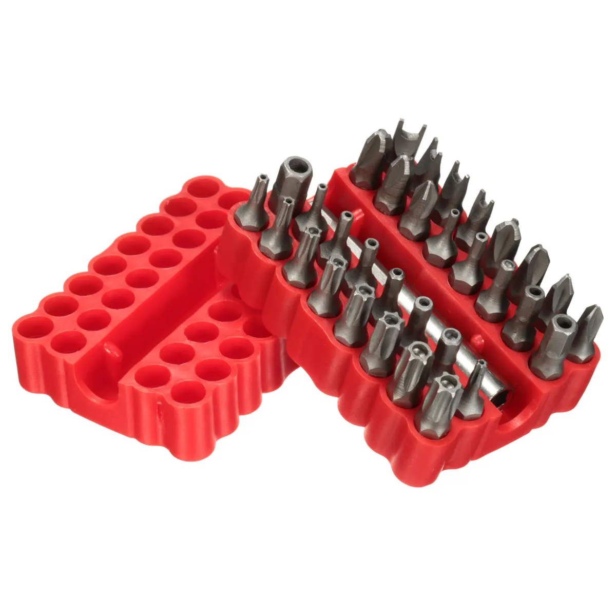 33Pcs Red Security Bit Set with Magnetic Extension Bit Holder Tamper Proof Torq Torx Hex Star Screwdriver Bits Kit