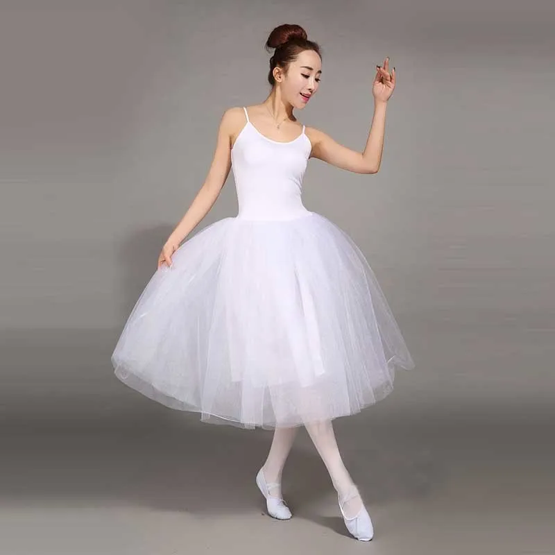 Adult Romantic Ballet Tutu Rehearsal Practice Skirt Swan Costume for Women Long Tulle Dress White pink black color Ballet Wear