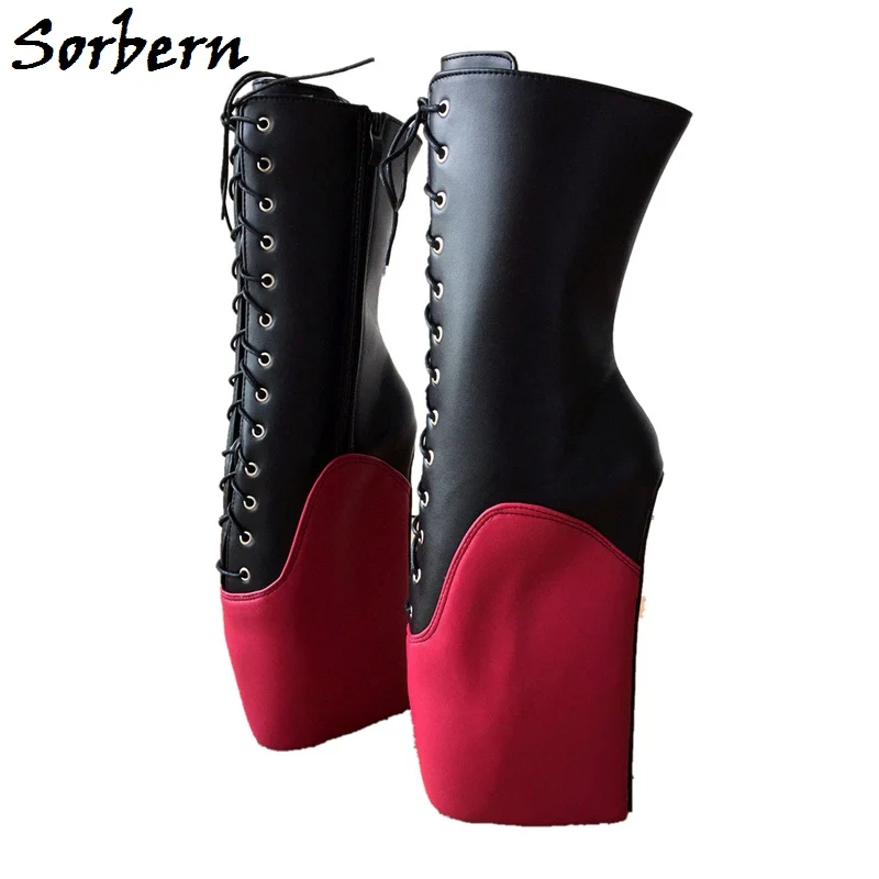 Sorbern Sexy Ballet Wedge Boots For Women High Heels 7 Inch Hoof Sole Heelless Fetish Shoes Black Matte Sex Wedge Size 11