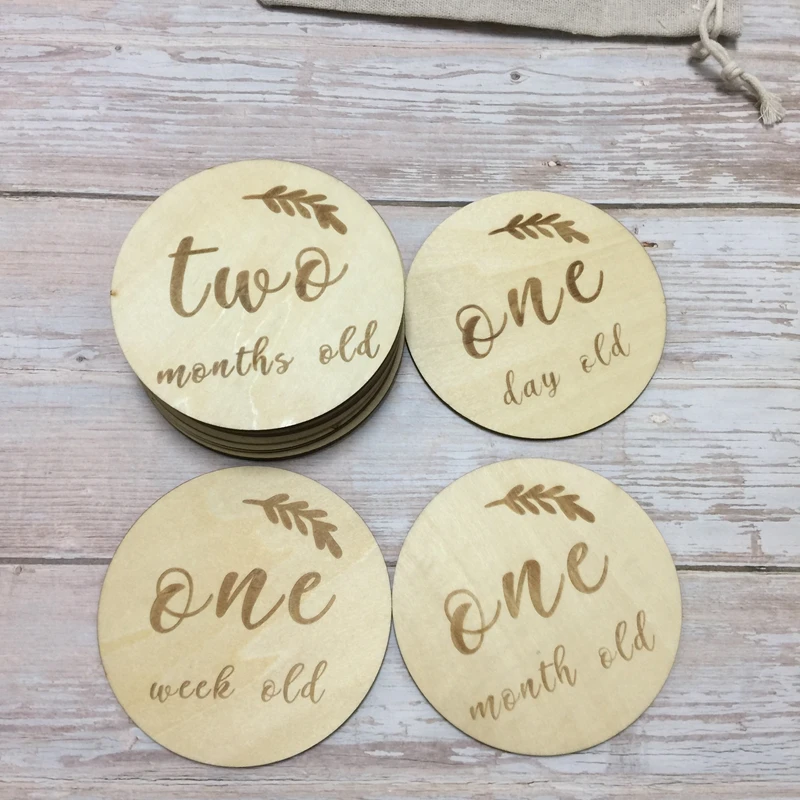 wooden laser etched baby monthly milestone cards set of 14pcs