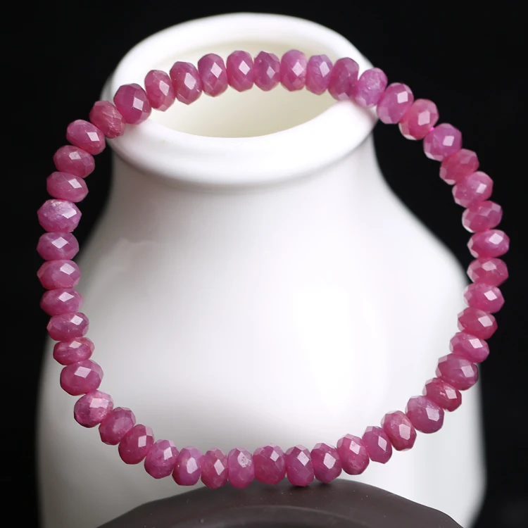 Imagem -04 - Ruby Round Facade Faceted Bracelet Natural Amazing Beads Atacado Fppj 5a 4x6 mm 5a 17cm