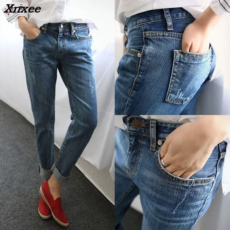 

Women Jeans vintage cotton casual loose denim jeans oversize waist hole haren pants new Xnxee