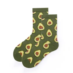 Men Socks Cute Fashion Novelty Printing Cartoon Avocado Funny Casual Cotton Female Hosiery Green Streetwear Hip Hop Harajuku