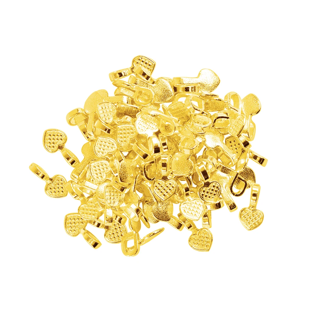 100 PCS Alloy Shiny Gold Heart Glue on Bails Pendants Setting For Earrings Necklaces Pendant Making DIY Jewelry Making