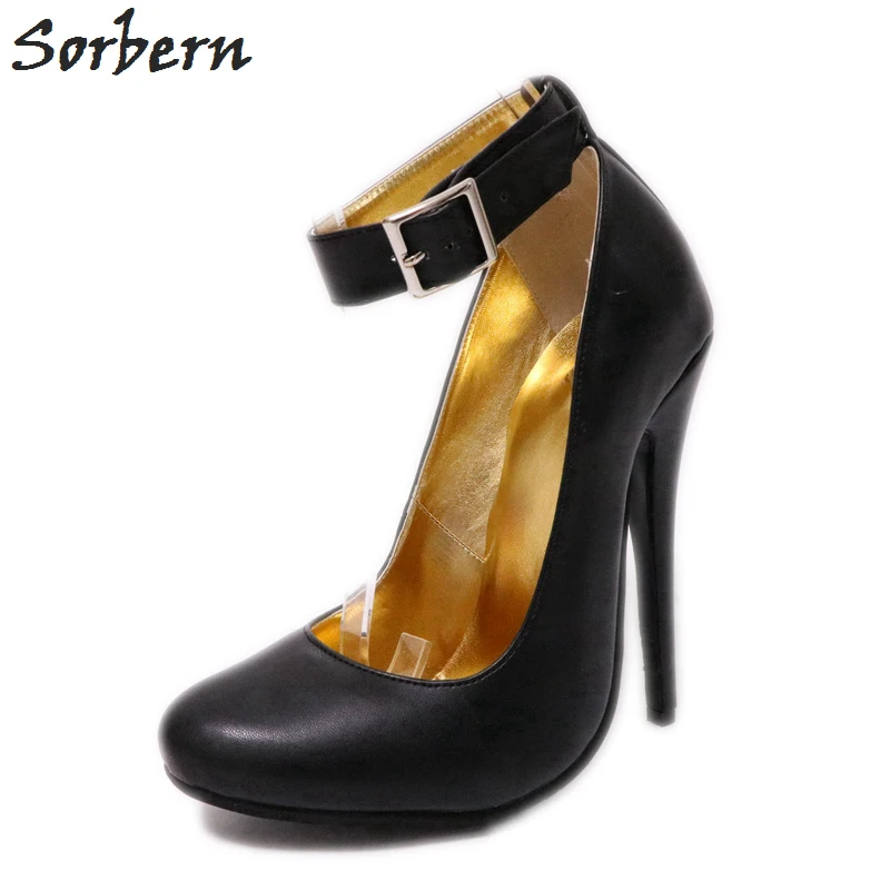 Sorbern Wide Strap Ankle Strap Women Pumps Cute Round Toe Ladies High Heels Shoes African Party Shoes 2018 Stiletto Runway Shoes